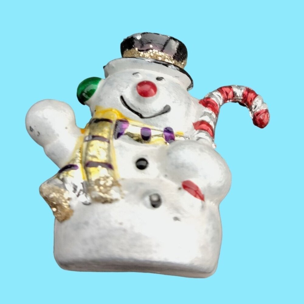 Snowman Pinback Pin Brooch Figurine Miniature Vintage Christmas Holiday Jewelry